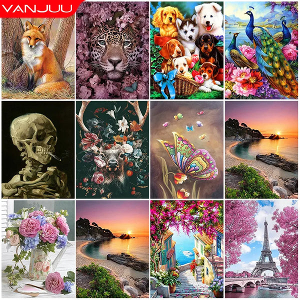 DIY 5D Diamond Painting Full Circle Resin Mosaic Landscape Animal Diamond Embroidery Picture Rhinestone Home Decor Gift