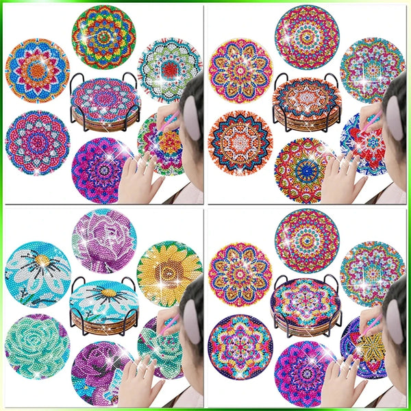 CHENISTORY 6pc/sets Diamond Painting Coasters For Drinks DIY Coaster Diamond Art Kits For Adults Flower Beginners Diamond Craft