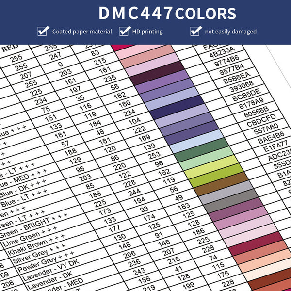 Color Card for Diamond Painting Kit with DMC Number Matching 447 Colors